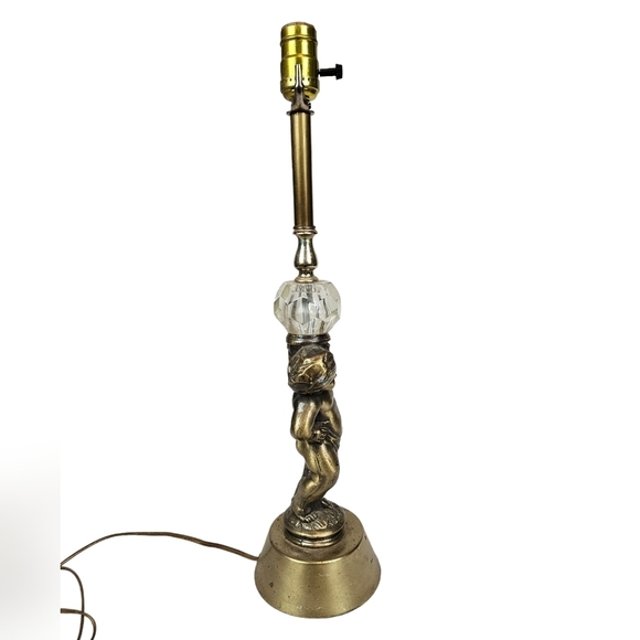 Vintage 60s Brass Cherub Lamp Hollywood Regency Mid Century Modern Table Lamp - Picture 4 of 10